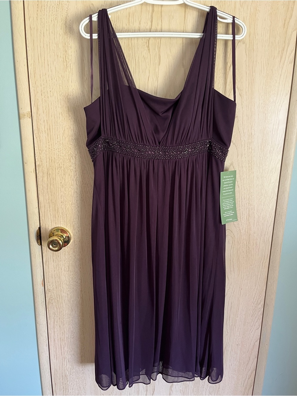 Jessica Howard Evenings Dress Wine Plum Chiffon Beaded Purple Women's Size 16